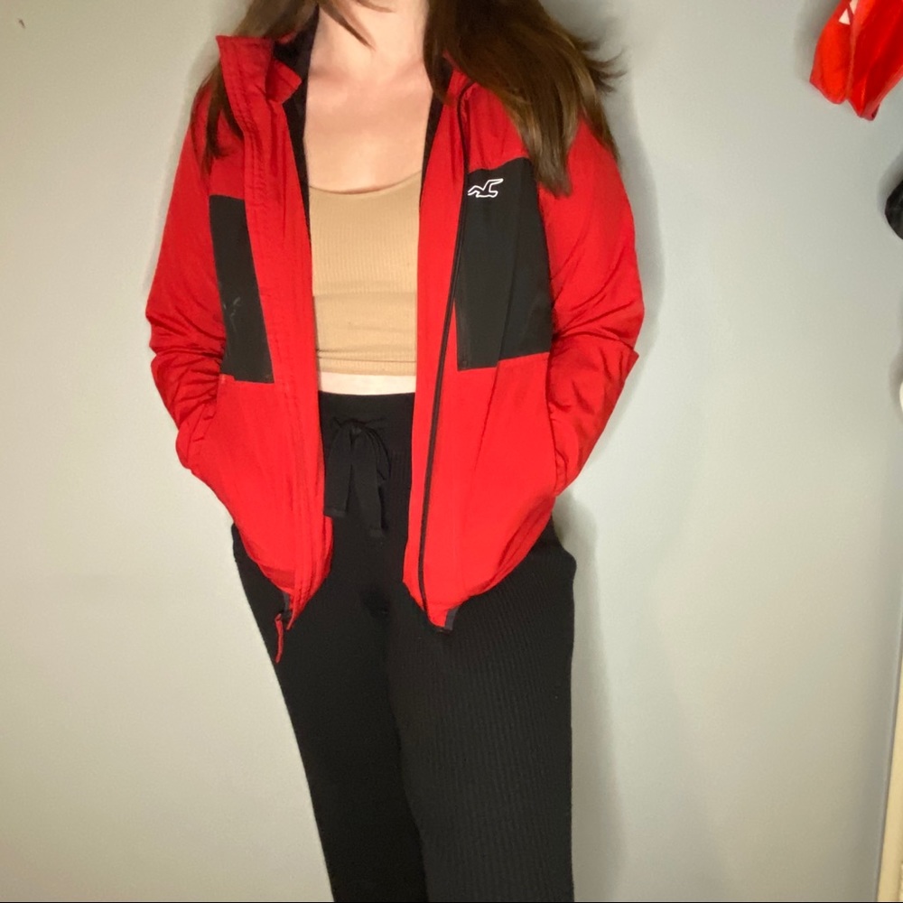 Red Hollister rain jacket